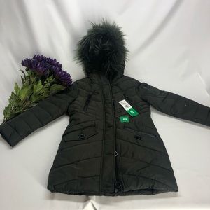 Diesel girls size 8 parka in olive with fur hood